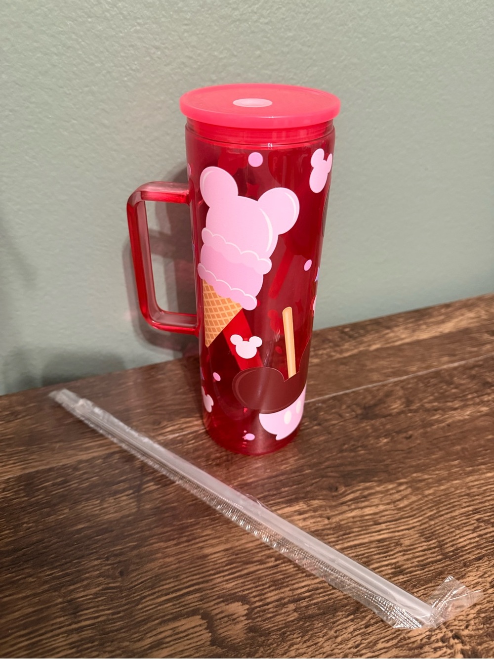 Disney Inspired Red GLASS Snacks Print Travel Tumbler with Handle